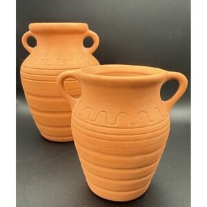 Lot 2 Vintage 1996 ADG Terracotta Pottery Vase Rustic Clay Jug Decor Unglazed